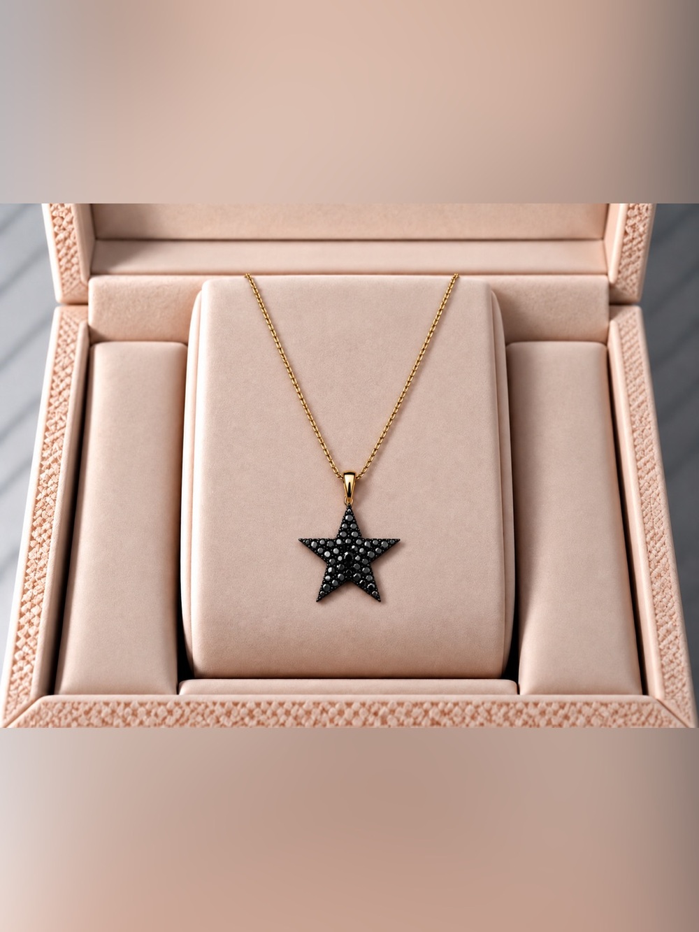 Gold Chain Necklace with Black Diamonds Star Pendant